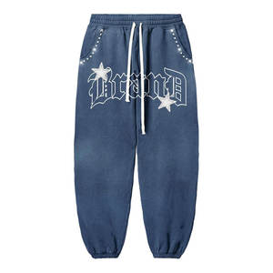 Can Be Customized Street Wear High Quality Clothing Jogging Flare Pant Printing Terry Fleece <b>Rhinestone</b> Tracksuit Set - Product Image 5