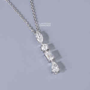 Exquisito Colgante de Diamantes Cultivados en Laboratorio en Oro Blanco de 14K con Múltiples Formas, para Mujer, de Lujo, Color EF, Esmeralda, Marquesa, Pera, Redondo, 2.16g - Product Image 6