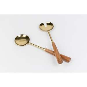 Ensemble de couverts de service pour salade en finition dorée avec manches en bois, utilisation pour les occasions de mariage, vaisselle de luxe, ensembles de couverts pour servir la salade, dernières nouveautés - Product Image 2