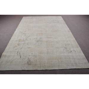 Alfombra Turca Vintage, Alfombra Grande de 6,7x9,8 pies, Alfombra Abstracta Blanca y Gris - Product Image 1