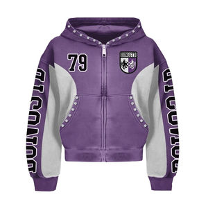 Sudadera con cremallera de felpa francesa personalizada, ropa de calle Boxy Heavyweight Vintage, sudadera recortada con diamantes de imitación de alta calidad - Product Image 4