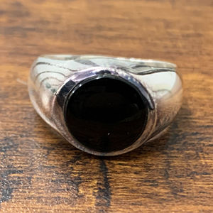 Black Onyx Gemstone <b>Ring</b> (5.6 Grams) Platinum Hip-Hop Style Geometric Pattern <b>Garnet</b> Bezel Setting for Everyday Wear Wedding - Product Image 1