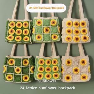 Mochila de Ganchillo a la Moda con Forro de Algodón, Dos Correas, Cierre Abierto, Diseño de Girasoles, para Viajes a Zonas Turísticas - Bolso de Hombro Unisex - Product Image 5