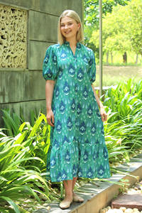 Robe de plage d'été à imprimé floral et évasée pour femmes 100% coton manches longues double couture robe mi-longue à fleurs pour fille - Product Image 3