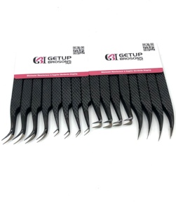 Pinzas de extensión de pestañas con aislamiento de punta de fibra de 90 grados de Plasma negro curvo Herramientas de belleza con logotipo personalizado de acero inoxidable de 45 grados - Product Image 1