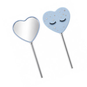 Heart Shape Handheld Makeup Mirror With Starry Sky And Lashes Design Blue <b>Plastic</b> Frame Chrome Handle Single Side - Product Image 4