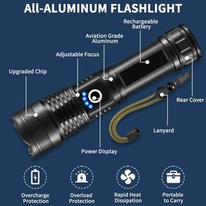 18650/26650 Pin LED ánh sáng ngoài trời Lep Đèn pin Laser <span class=keywords><strong>lumen</strong></span> cao nhất có thể sạc lại tốt nhất LED chiến thuật đèn pin <span class=keywords><strong>Torch</strong></span> - Product Image 2