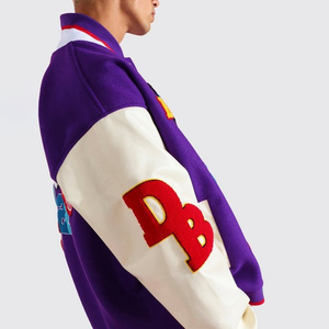 Venta al por mayor Chaquetas De Béisbol Púrpura Chaqueta Tallas grandes Hombres Varsity Letterman Chaqueta Con Mangas De Cuero Chaqueta Universitaria para los hombres - Product Image 3