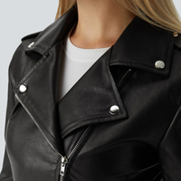 Jaket Kulit Wanita Model Biker Musim Dingin Ukuran Besar, Ritsleting Panjang, Pas Badan, Bahan Bernapas, Kerah Tegak, Jaket PU 2026