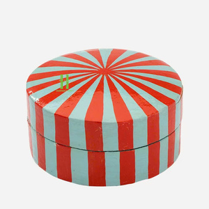 Nouveau design 2025 boîte-cadeau ronde en MDF faite à la main avec couvercle HNH Craft Laque Striped Shape Box Design personnalisé et Logo du Vietnam - Product Image 3