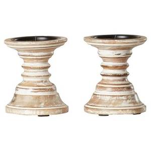 <b>Set</b> of 2 Wooden <b>Candle</b> Holders with Brown and White Finished Perfect for Wedding Parties <b>Christmas</b> Decor Elegant Lighting Accent - Product Image 5