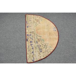 2.4x1.5 ft Turkish Rug, Vintage Round Rug, <b>Yellow</b> Patchwork <b>Wool</b> Rug - Product Image 3