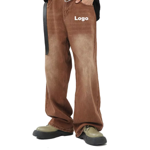 Jeans en denim pour hommes, design personnalisé, étiquette suspendue, mode masculine, lavés, coupe droite, jambes larges, taille plus, jeans amples personnalisés pour hommes - Product Image 1