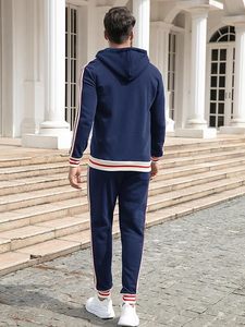 ชุดวอร์มผ้าฟลีซเข้ารูปสำหรับผู้ชายเซต2ชิ้นมีฮู้ดแบบรูดซิปและกางเกงวอร์มสำหรับฤดูหนาวยิม - Product Image 5