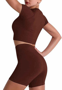 Ensemble de soutien-gorge de sport et short de yoga uni pour femme, respirant, 2 pièces, vêtements de sport avec taille élastique - Product Image 5