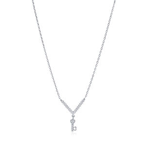 <b>Heart</b> Key Design Clear Zircon Stone Charm <b>Necklace</b> Turkish Handmade Engagement Wedding Party Sterling Silver Jewelry - Product Image 2