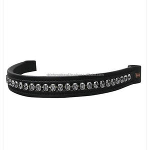 Correa de cuero negro duradero para cejas de caballo, banda para cejas de canal vacío diseñada con cristales grandes azules y plateados completamente cosidos - Product Image 5