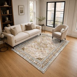 <b>RUGS</b> DEPOT LXDP-0301 Wholesale Terracotta Gold Vintage Oriental Digital Printed Machine Washable Chenille Area <b>Rug</b> <b>Non</b> <b>Slip</b> - Product Image 2