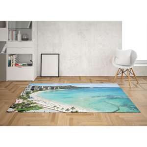 Waikiki <b>Beach</b> Printed <b>Rug</b>: Sea Landscape, Blue, View, Colorful, Easy To Clean,With Pile Soft <b>Rug</b> - Product Image 1