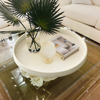 Weißes Großes Rundes PU-Leder Elegantes Multifunktionales Aufbewahrungstablett Ottoman zum Servieren von Tee und Kaffee im Schlafzimmer Wohnzimmer Küche