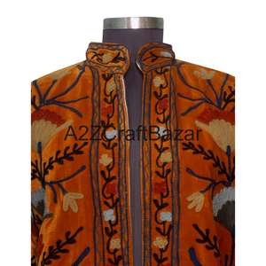 Chaqueta Bordada Suzani de Algodón Hecha a Mano, Ropa Exterior Étnica Colorida de Otoño Invierno, Frente Abierto, Manga Larga, Forro de Felpa Estampado - Product Image 4