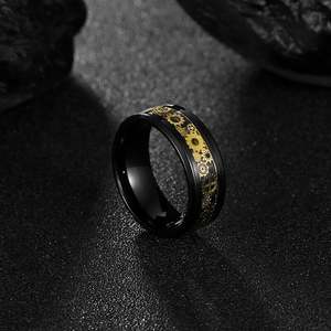 Jeulia Carbon Fiber Gear <b>Titanium</b> Steel Men's Wedding Band - Product Image 4