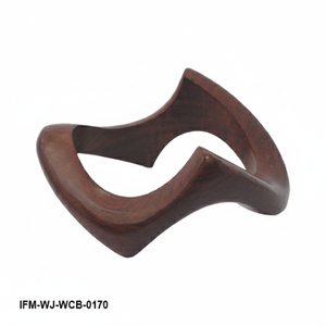 Bracelet en bois courbé fait main, motif vague abstraite géométrique, finition acajou foncé, bijou de poignet organique - Product Image 4
