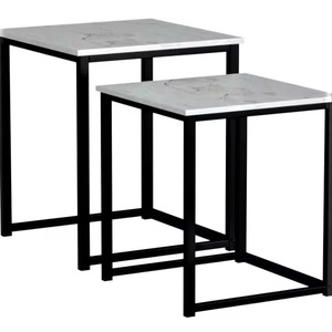 Table d'appoint moderne de luxe en fer avec dessus rectangulaire en marbre Ensemble unique de 3 pièces pour le salon et la chambre à coucher - Product Image 3