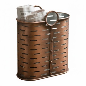 Juego de 3 Cubos de Metal Estilo Vintage con Asas de Cuero, Macetas Decorativas en Acabado Negro Cobre y Verde - Product Image 2