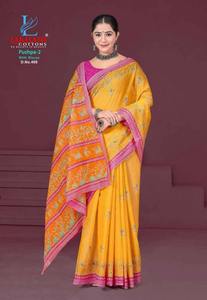 ผ้าส่าหรีพิมพ์ลายสำหรับผู้หญิงชุดส่าหรีผ้าฝ้ายสำหรับช้อปปิ้งในโอกาสสบายๆคอลเลกชันล่าสุด - Product Image 5