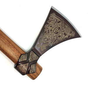 Venta al por mayor personalizado de alta calidad OEM ODM Servicio Caza Supervivencia Ejes de corte Hacha de acero al carbono forjado Mango de madera de Fresno vikingo - Product Image 6