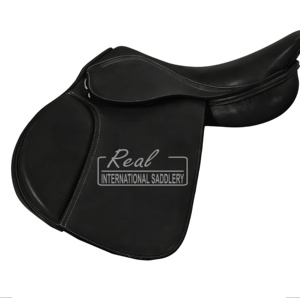 Selle de dressage en cuir noir rembourrée de style anglais pour l'équitation, fabriquée en Inde par Real International Saddlery - Product Image 1