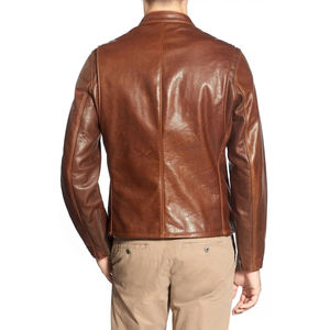 Veste en cuir véritable pour homme, style slim, en peau de mouton, col montant, tendance, vente en gros, veste de moto pour homme, automne-hiver - Product Image 6