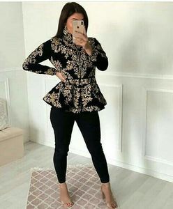 STUNNING---DESIGN--JACKET ON VELVET WITH PANT EMBELLISH OF COLORFUL CRYSTAL BEADS,GLASS STONE WORK @ 2022 - Product Image 1