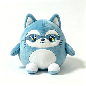 Peluche Husky super-héros bleu à corps rond et dodu avec des yeux scintillants, animal en peluche Husky de Sibérie masqué ultra-doux avec broderie - Product Image 3