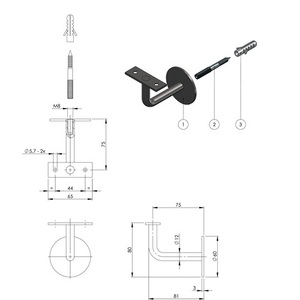 INTERSTEEL Stainless Steel Handrail Bracket with Matt Finish 60 mm <b>Wall</b> <b>Plate</b> Diameter Straight Support Assistive Devices - Product Image 3