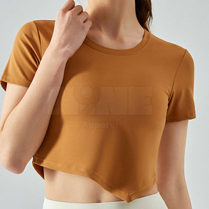 Meilleur prix Logo personnalisé T-shirt haut court pour femme Couleur personnalisée tissu de toile d'été - Product Image 5