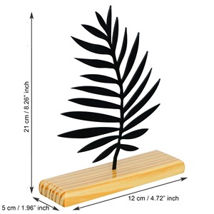 Figurine de feuille en métal noir exquise avec base en bois Objet décoratif idéal pour les maisons élégantes contemporaines - Product Image 5