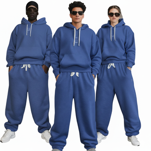 Ensemble de survêtement unisexe noir uni à capuche en gros, 100% coton, décontracté, respirant, molleton lourd, sweats à capuche - Product Image 5