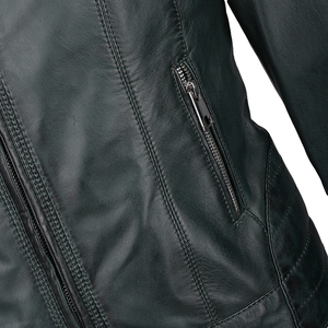 Femmes haut tendance personnalisé automne hiver vestes en cuir solide col tournant conception manches longues respirant doublure en Satin - Product Image 4