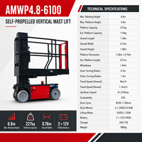 6.8m Kendinden Tahrikli Dikey Mastlı Platform 227kg Elektrikli Havadan Çalışma Platformu AMWP4.8-6100