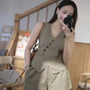 Conjunto Casual de Chaleco y Pantalones Cortos de Color Sólido para Mujer, Venta al Por Mayor de Fábrica - Product Image 1