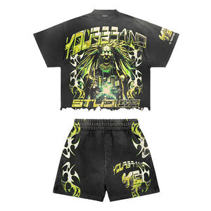 Conjunto de 2 Piezas de Camiseta y Pantalones Cortos para Hombre, Estilo Casual Urbano, Personalizado, Sólido, Transpirable, Lavado Ácido, Verano - Product Image 5