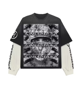 T-shirt décontracté à manches courtes de haute qualité écologique Vintage surdimensionné Boxy Double couche Jersey tissu Logo avant - Product Image 1