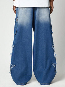 Demin <b>Men's</b> Casual Blue <b>Jeans</b> New American Style <b>High</b> <b>Waist</b> Wide Leg Hip Hop Design with Star Patch Plus Size Dark Light Washed - Product Image 2