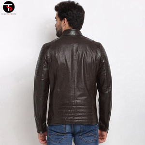 2025แจ็กเก็ตหนังแท้สำหรับผู้ชายสไตล์สตรีทคอตั้งแบบบางเคลือบสีเรียบ - Product Image 3