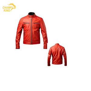 Veste en cuir véritable de haute qualité CHAMP KING pour hommes avec col montant et logo sur le devant, tissu 120g - Product Image 1