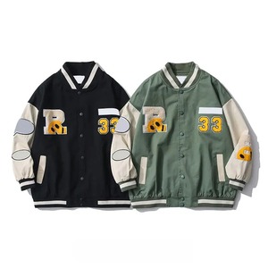 Chaqueta de invierno personalizable unisex de gran tamaño, informal, béisbol, Varsity, bombardero, cuello levantado, tejido transpirable lavado - Product Image 1