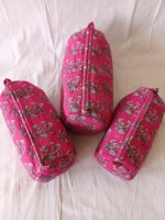 Pochette de maquillage tendance en coton matelassé à rayures, grande capacité, écologique, avec fermeture éclair, pour un usage quotidien
