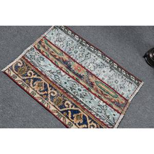 Vintage 1.8 X 2.4ft turc laine Viscose tapis traditionnel bleu Beige à la main rectangulaire Patchwork Latex Design abstrait pour - Product Image 4